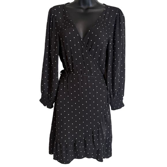 American Eagle Dresses & Skirts - American Eagle Womens Large Black Polka Dot Wrap Dress Long Sleeve NEW